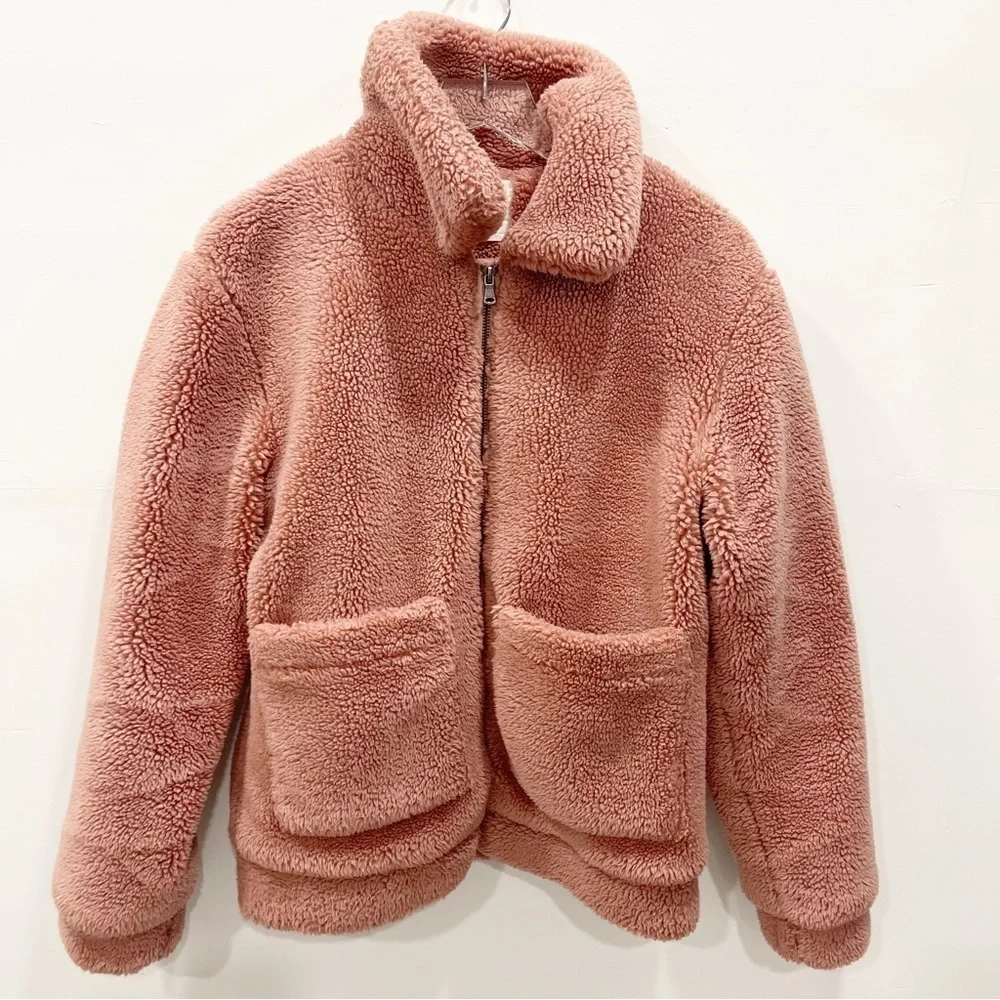 Elodie Faux Shearling Teddy Jacket Full Zip Large Pockets High Collar X-Small